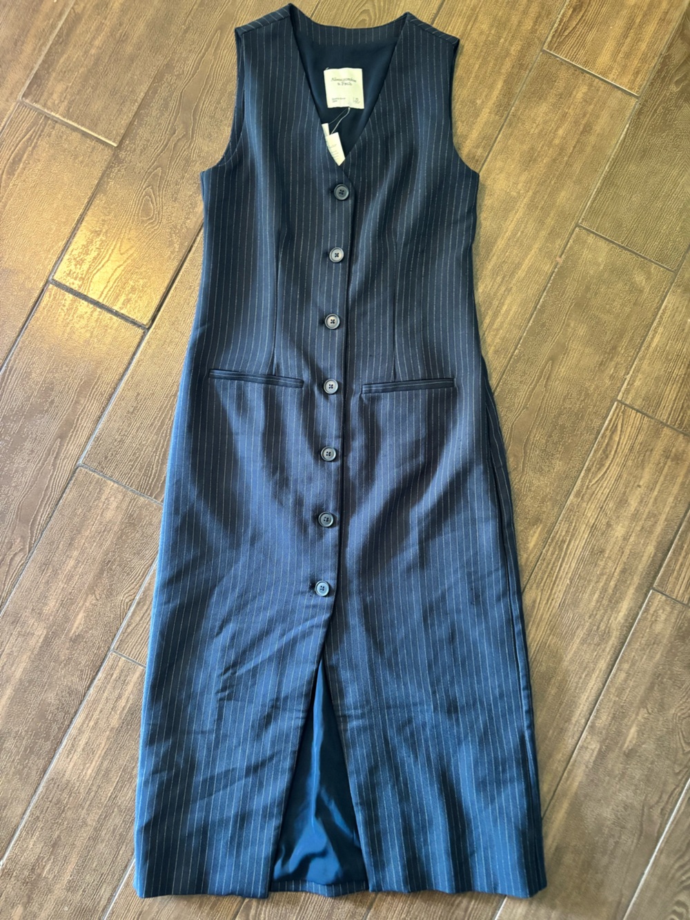 NWT Abercrombie & Fitch Navy Pinstripe Midi Dress Size XS (RUNS LARGE)